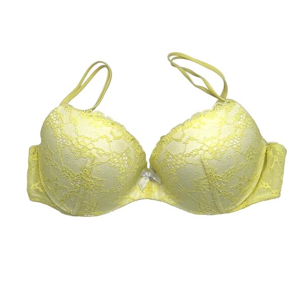 Victoria's Secret Size 32D Padded Demi Bust Coussine Yellow Lace Bra - Picture 1 of 9